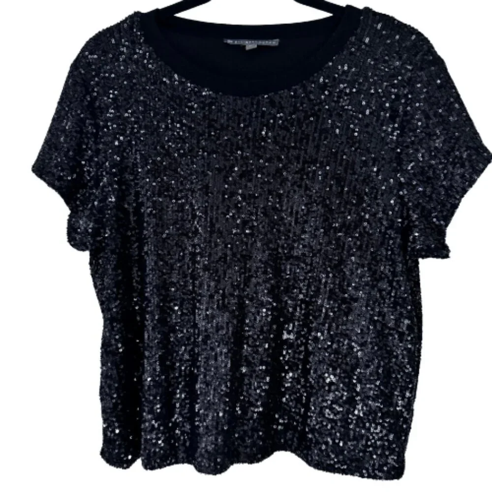 Elliot Lauren Black Sequin Short Sleeve Top Women's Size Medium - Picture 9 of 11
